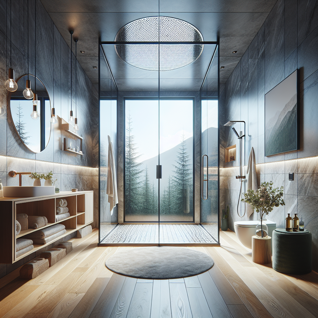 Bodengleiche Dusche mit wegklappbaren Glastüren für modernes Badendesign