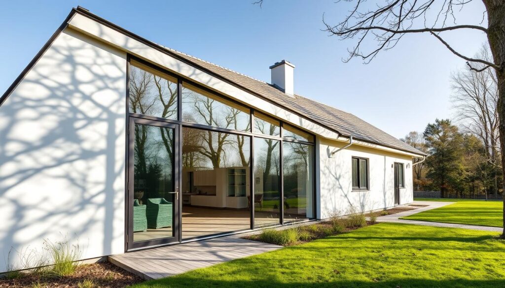 Energieeffizientes Passivhaus mit speziellen Glastüren für optimale Wärmedämmung Energieeffizientes Passivhaus mit speziellen Glastüren für optimale Wärmedämmung