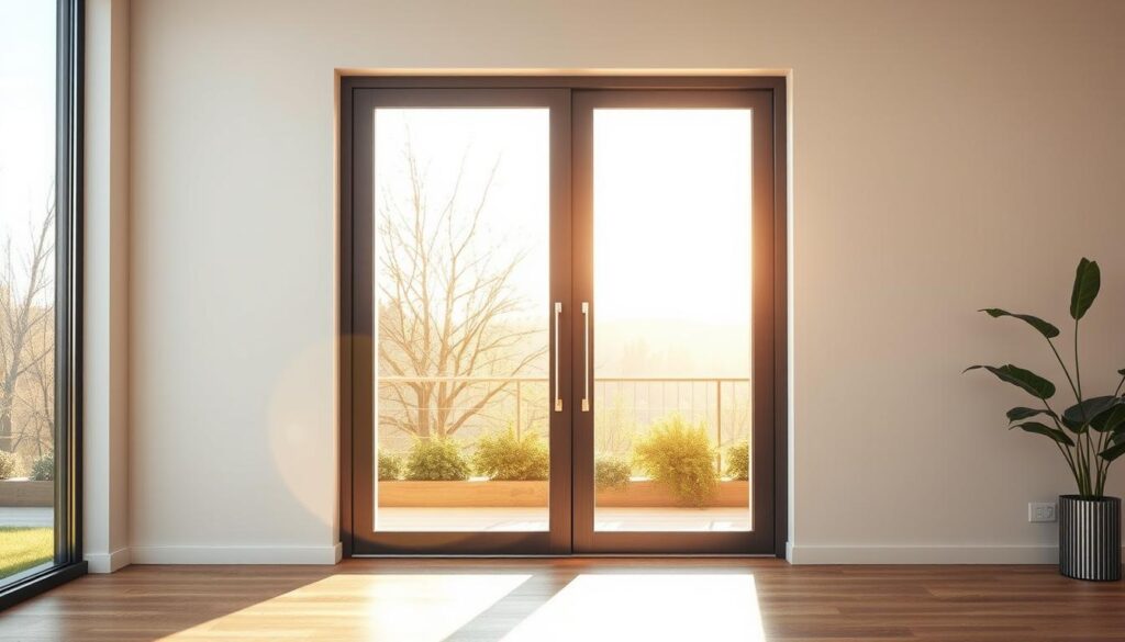 A beautifully crafted glass sliding door stands elegantly in a sunlit room, its seamless panels reflecting the warm natural light. The door's sleek, minimalist design blends harmoniously with the modern, airy space, creating an open and inviting atmosphere. Smooth-gliding mechanisms allow for effortless operation, seamlessly transitioning between indoor and outdoor environments. Precision-engineered hardware and tempered glass panels exude a sense of quality and durability, while the customizable options ensure a perfect fit for any space. This custom-tailored glass door solution from Glastürhop24 embodies the essence of style, functionality, and illumination, elevating the room with its striking visual appeal.