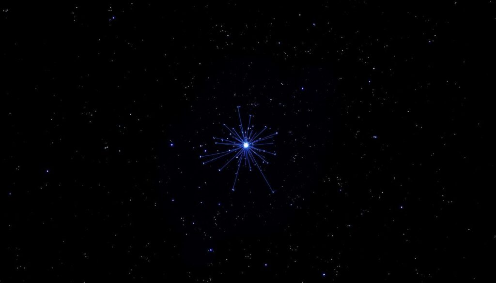 A beautifully crafted, high-quality image of a "favorite nova" against a starry night sky. The nova is the focal point, its brilliant blue-white light emanating outward in delicate, radiant tendrils. The background is a deep, velvety black, speckled with twinkling stars that add depth and dimension. The lighting is dramatic, creating a sense of mystery and wonder. The composition is balanced and visually striking, showcasing the intricate details and vibrant hues of the celestial phenomenon. This image would perfectly complement the "Marken & Serien im Fokus: Qualität, Design, Auswahl" section, highlighting the quality and design excellence of the featured products.