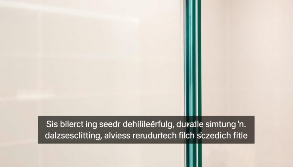 A close-up view of a high-quality shower door seal, or "duschdichtung," in a bright and clean bathroom setting. The duschdichtung is made of flexible, durable silicone material, with a sleek, modern profile that fits snugly against the glass door to create a water-tight seal. The lighting is soft and even, highlighting the translucent quality of the material and the precision of the installation. The background is a minimalist tile wall in a neutral color, allowing the duschdichtung to be the focal point. The overall composition emphasizes the importance of selecting the right duschdichtung to ensure a proper fit and prevent water leaks, as described in the article's section title.
