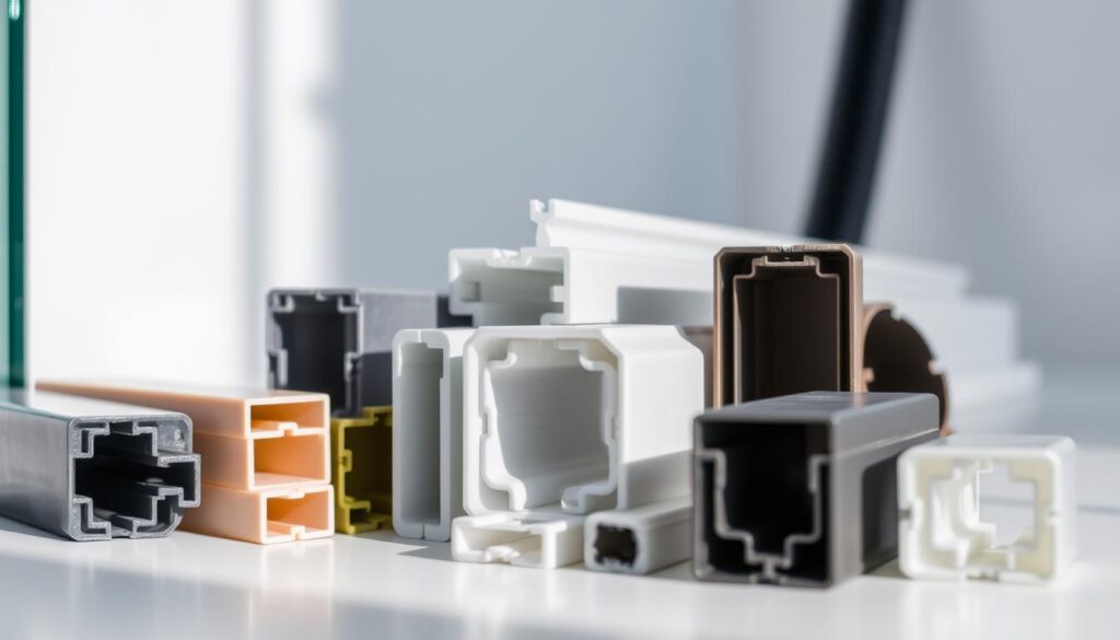 A high-quality close-up photograph of an assortment of glass shower door seals and gaskets, showcasing their intricate design and precise engineering. The various shapes, sizes, and materials are displayed in a well-lit, minimalist setting, allowing the viewer to appreciate the technical details and functional purpose of these essential shower door components. The lighting is soft and directional, creating subtle shadows that accentuate the textures and contours of the seals. The camera angle is slightly elevated to provide an optimal perspective, capturing the products in a clean, professional manner. The overall mood is one of attention to detail, quality, and the importance of these essential bathroom accessories.