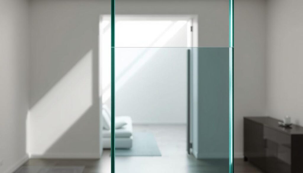 A meticulously crafted glass door in a sleek, modern setting. The foreground features a close-up view of the glass panel, showcasing its clarity, thickness, and seamless edges. The middle ground reveals the door's sturdy, minimalist frame, highlighting the precision engineering and attention to detail. In the background, a well-lit, airy interior space complements the glass door's transparency, creating a harmonious blend of form and function. The lighting is soft and diffused, accentuating the door's elegant simplicity and the high-quality materials used in its construction. Technical specifications, such as the glass type, dimensions, and customization options, are evident in the overall design and presentation. A meticulously crafted glass door in a sleek, modern setting. The foreground features a close-up view of the glass panel, showcasing its clarity, thickness, and seamless edges. The middle ground reveals the door's sturdy, minimalist frame, highlighting the precision engineering and attention to detail. In the background, a well-lit, airy interior space complements the glass door's transparency, creating a harmonious blend of form and function. The lighting is soft and diffused, accentuating the door's elegant simplicity and the high-quality materials used in its construction. Technical specifications, such as the glass type, dimensions, and customization options, are evident in the overall design and presentation.