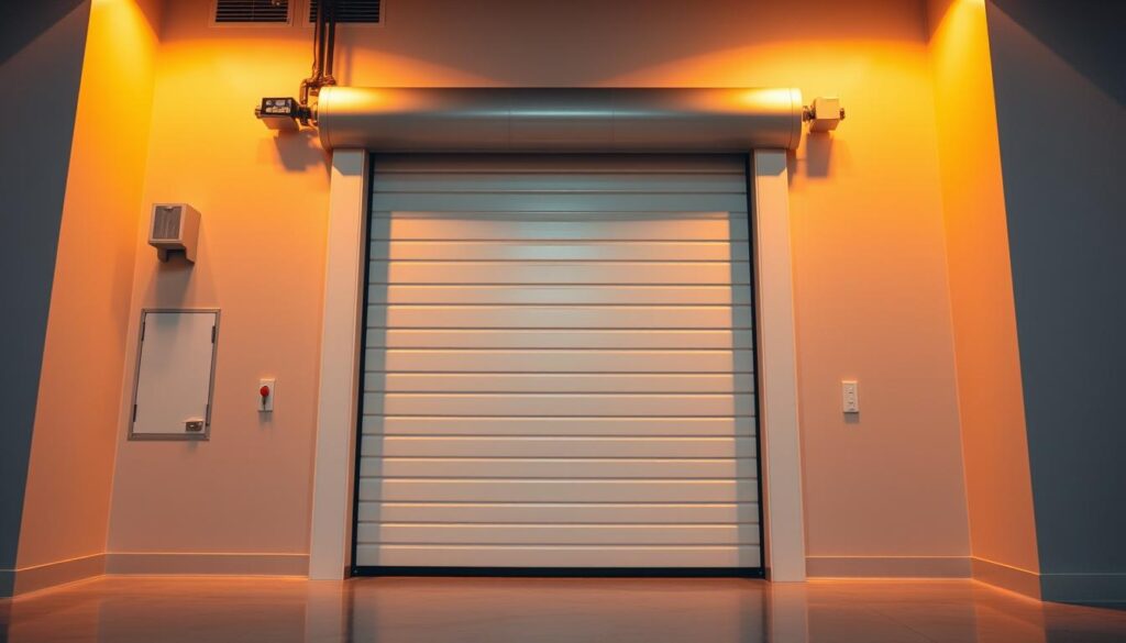 A robust and hygienic polyethylene industrial door, engineered for reliable performance in demanding commercial and industrial settings. Crafted with a sleek, minimalist design, the door features a durable, easy-to-clean surface that resists wear, moisture, and chemical exposure. Illuminated by warm, diffused lighting, the door's clean lines and smooth contours convey a sense of modern, functional sophistication. Captured from a low angle, the image emphasizes the door's sturdy construction and streamlined silhouette, showcasing its suitability for high-traffic environments that require a combination of strength, sanitation, and aesthetic appeal.