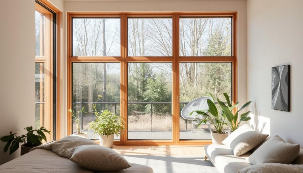 A tranquil, sun-dappled interior with a large glass panel or "lichtausschnitt" that allows for a seamless flow of natural light. The glass, set within a minimalist wooden frame, offers a clear, unobstructed view to the outside, creating a sense of openness and connection with the surrounding environment. Soft, diffused illumination filters through the glass, casting gentle shadows and highlights that accentuate the room's clean lines and neutral color palette. Plush fabrics, muted textures, and potted plants contribute to a serene, relaxing atmosphere, where the interplay of light, transparency, and privacy is the focal point. A tranquil, sun-dappled interior with a large glass panel or "lichtausschnitt" that allows for a seamless flow of natural light. The glass, set within a minimalist wooden frame, offers a clear, unobstructed view to the outside, creating a sense of openness and connection with the surrounding environment. Soft, diffused illumination filters through the glass, casting gentle shadows and highlights that accentuate the room's clean lines and neutral color palette. Plush fabrics, muted textures, and potted plants contribute to a serene, relaxing atmosphere, where the interplay of light, transparency, and privacy is the focal point.