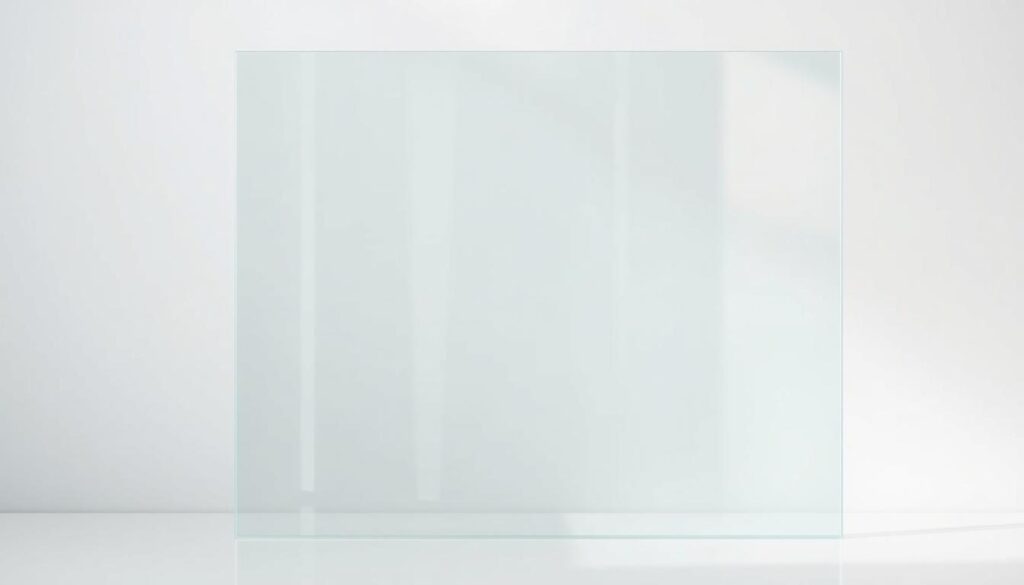 A well-lit, high-resolution photograph of a pane of tempered safety glass, showcasing its clean, minimalist aesthetic and transparent nature. The glass panel is positioned against a soft, diffused background, allowing its structural integrity and refined finish to take center stage. Subtle reflections dance across the surface, highlighting the glass's durability and resilience. The lighting captures the material's luminous qualities, creating a sense of effortless elegance and sophistication. This image perfectly encapsulates the essence of "sicherheitsglas" and its application in modern bathroom design.