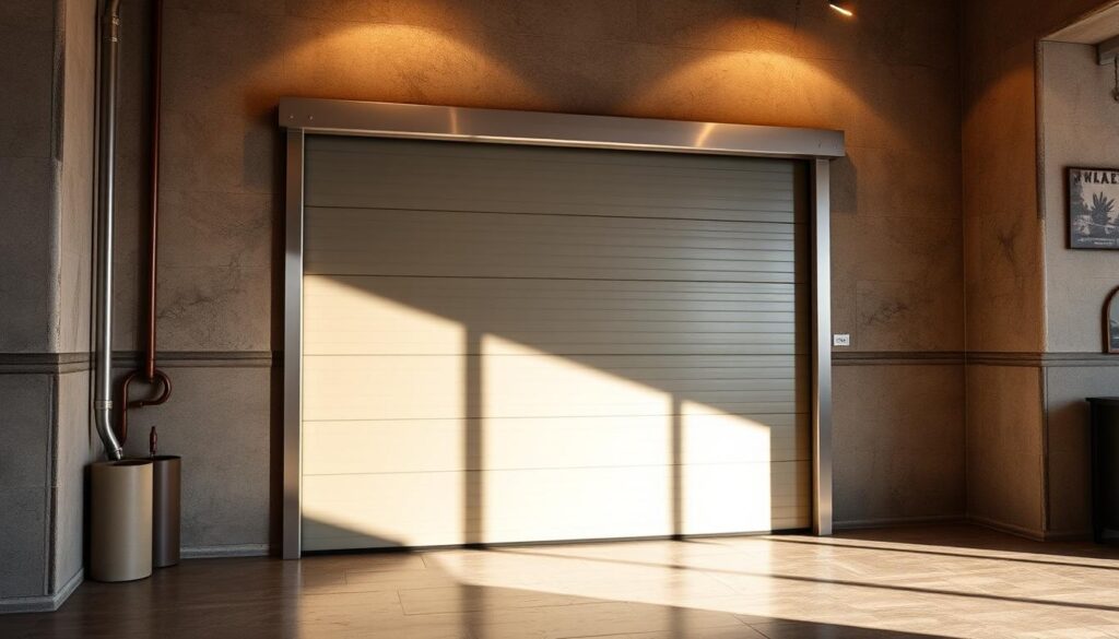 A sleek, industrial-style PE-Pendeltür standing tall in a well-lit commercial space. The door's sturdy, textured surface exudes a sense of durability and resilience, perfectly suited for high-traffic environments. Smooth, seamless movements as the door swings gently open and closed, allowing effortless passage. Crisp, clean lines and a minimalist design harmonize with the surrounding industrial decor, creating a cohesive and functional aesthetic. Warm, directional lighting casts subtle shadows, accentuating the door's robust construction and highlighting its practical purpose. The PE-Pendeltür embodies a harmonious blend of form and function, making it an ideal choice for modern commercial and industrial applications.