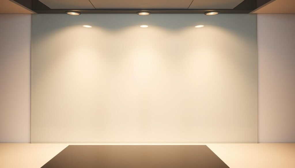 A spotless glass kitchen splashback reflecting the warm glow of soft overhead lighting. The surface is pristine, with no visible streaks or watermarks, showcasing its seamless, glossy finish. The glass panel is positioned against a neutral, minimalist backdrop, allowing its clarity and reflective qualities to take center stage. The scene conveys a sense of effortless cleanliness and timeless sophistication, capturing the essence of easy maintenance and enduring beauty that the subject article aims to highlight.