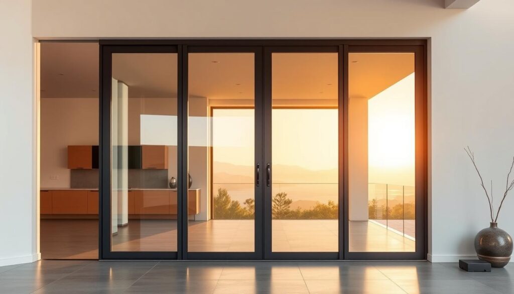 A beautifully crafted glass sliding door stands tall, its sleek, modern design effortlessly blending form and function. The smooth, transparent panes reflect the warm, natural light flooding the space, creating a harmonious interplay between the indoor and outdoor environments. The minimalist frame, crafted from high-quality materials, seamlessly supports the weightless, airy aesthetic, inviting a sense of openness and tranquility. Strategically positioned to provide both privacy and a breathtaking view, this glass sliding door embodies the perfect balance between style and practicality, elevating the space with its elegant, timeless appeal. A beautifully crafted glass sliding door stands tall, its sleek, modern design effortlessly blending form and function. The smooth, transparent panes reflect the warm, natural light flooding the space, creating a harmonious interplay between the indoor and outdoor environments. The minimalist frame, crafted from high-quality materials, seamlessly supports the weightless, airy aesthetic, inviting a sense of openness and tranquility. Strategically positioned to provide both privacy and a breathtaking view, this glass sliding door embodies the perfect balance between style and practicality, elevating the space with its elegant, timeless appeal.