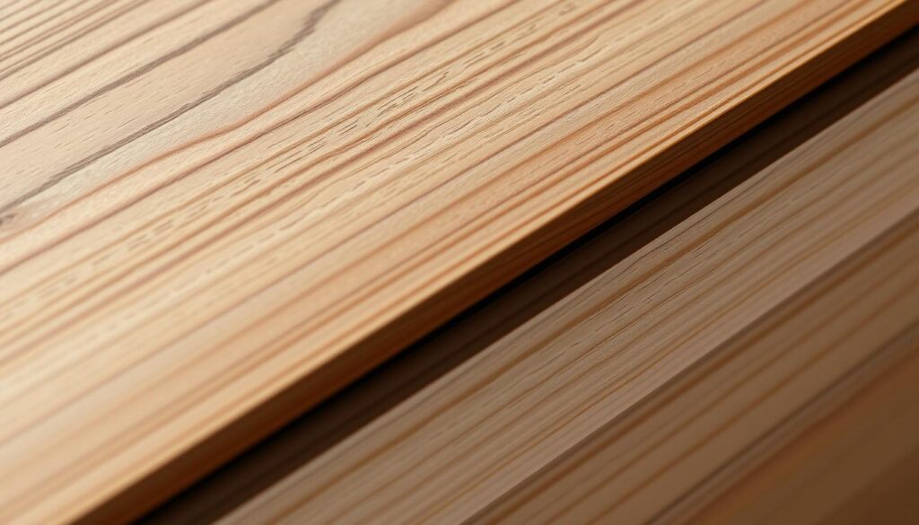 A close-up view of a finely-crafted wooden surface, showcasing the natural grain and texture of the material. The lighting is soft and diffused, highlighting the subtle nuances and variations in the wood's hue. The surface appears smooth and tactile, inviting the viewer to reach out and touch it. The image captures the essence of elegance and durability, perfectly aligning with the theme of "Oberflächen, Pflege & Langlebigkeit" (Surfaces, Care & Longevity). The composition emphasizes the materiality and craftsmanship, creating a sense of refined simplicity and timeless appeal. A close-up view of a finely-crafted wooden surface, showcasing the natural grain and texture of the material. The lighting is soft and diffused, highlighting the subtle nuances and variations in the wood's hue. The surface appears smooth and tactile, inviting the viewer to reach out and touch it. The image captures the essence of elegance and durability, perfectly aligning with the theme of "Oberflächen, Pflege & Langlebigkeit" (Surfaces, Care & Longevity). The composition emphasizes the materiality and craftsmanship, creating a sense of refined simplicity and timeless appeal.