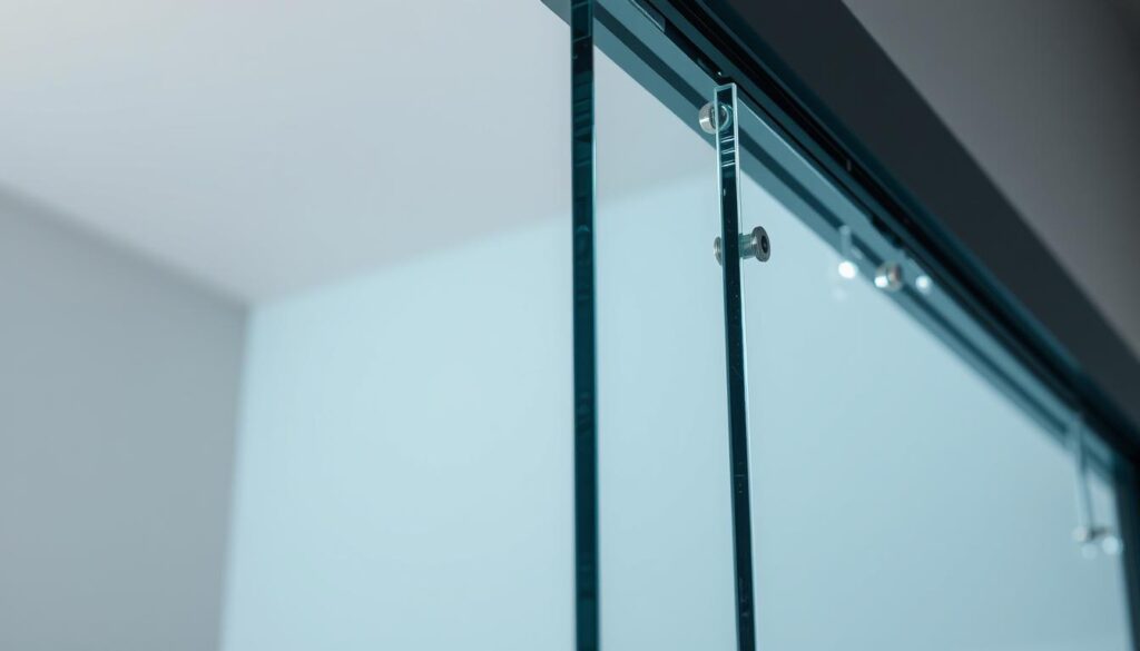 A close-up view of a glass sliding door assembly, showcasing the intricate details of the "montage sicherheitsglas" (safety glass installation) process. The image features a meticulously crafted frame, with the glass panel positioned securely within, illuminated by soft, diffused lighting to highlight the clarity and elegance of the material. The scene is captured from a slightly elevated angle, providing a comprehensive look at the various components, including the smooth-gliding tracks and the precisely engineered hardware that ensures a seamless and secure installation. The overall mood is one of precision, functionality, and the innovative engineering that underpins the design of these modern glass sliding doors. A close-up view of a glass sliding door assembly, showcasing the intricate details of the "montage sicherheitsglas" (safety glass installation) process. The image features a meticulously crafted frame, with the glass panel positioned securely within, illuminated by soft, diffused lighting to highlight the clarity and elegance of the material. The scene is captured from a slightly elevated angle, providing a comprehensive look at the various components, including the smooth-gliding tracks and the precisely engineered hardware that ensures a seamless and secure installation. The overall mood is one of precision, functionality, and the innovative engineering that underpins the design of these modern glass sliding doors.