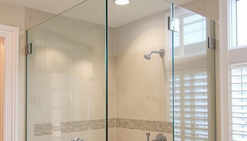 A custom-made glass shower enclosure, meticulously crafted to fit the exact dimensions of the space. Sleek, frameless panels of crystal-clear glass, seamlessly integrated into the bathroom's elegant design. Precise measurements, carefully taken, ensure a flawless, millimeter-perfect fit, creating an illusion of effortless, seamless integration. Soft, diffused lighting casts a warm glow, highlighting the glass's crystalline clarity. The enclosure appears to float, suspended in the space, its transparent surfaces reflecting the room's tiles and fixtures, blending harmoniously with the overall aesthetic. A testament to the art of custom fabrication, this shower enclosure embodies the perfect fusion of form and function. A custom-made glass shower enclosure, meticulously crafted to fit the exact dimensions of the space. Sleek, frameless panels of crystal-clear glass, seamlessly integrated into the bathroom's elegant design. Precise measurements, carefully taken, ensure a flawless, millimeter-perfect fit, creating an illusion of effortless, seamless integration. Soft, diffused lighting casts a warm glow, highlighting the glass's crystalline clarity. The enclosure appears to float, suspended in the space, its transparent surfaces reflecting the room's tiles and fixtures, blending harmoniously with the overall aesthetic. A testament to the art of custom fabrication, this shower enclosure embodies the perfect fusion of form and function.