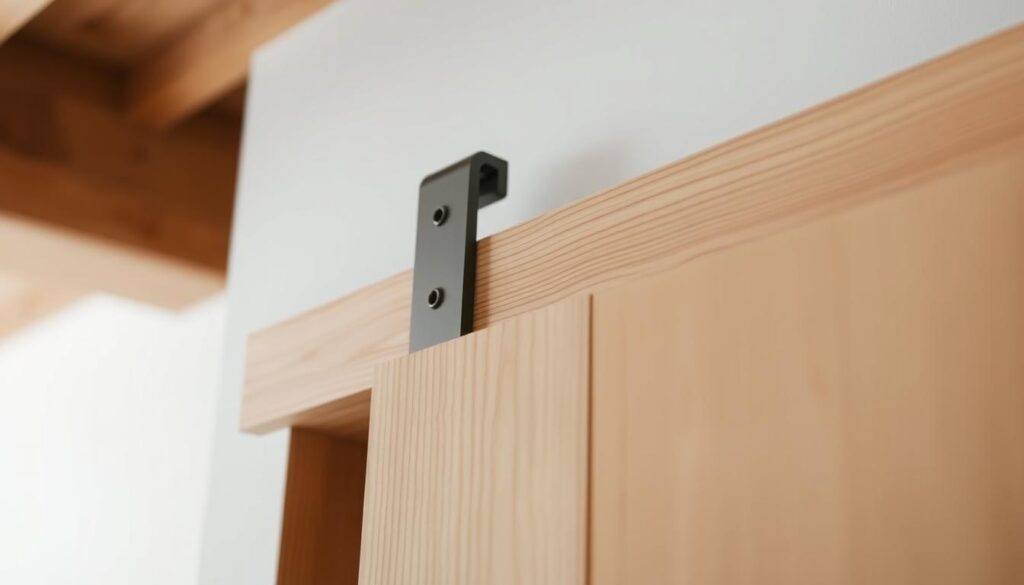 A high-quality, detailed image of a wooden sliding door track system, showcasing its smooth operation and natural aesthetic. The track is made of light-colored, finely grained wood, with a clean, minimalist design. The track is mounted on the wall, providing a seamless integration into the surrounding architecture. The lighting is soft and diffused, highlighting the texture and warmth of the wood. The camera angle captures the track from a slightly elevated perspective, allowing the viewer to appreciate its sleek, functional design. The overall mood is one of refinement, sophistication, and attention to detail, reflecting the craftsmanship and thoughtful engineering behind the sliding door system. A high-quality, detailed image of a wooden sliding door track system, showcasing its smooth operation and natural aesthetic. The track is made of light-colored, finely grained wood, with a clean, minimalist design. The track is mounted on the wall, providing a seamless integration into the surrounding architecture. The lighting is soft and diffused, highlighting the texture and warmth of the wood. The camera angle captures the track from a slightly elevated perspective, allowing the viewer to appreciate its sleek, functional design. The overall mood is one of refinement, sophistication, and attention to detail, reflecting the craftsmanship and thoughtful engineering behind the sliding door system.