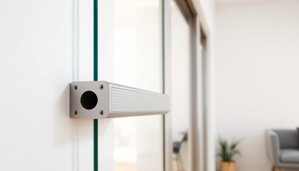 A high-quality, detailed montage laufschiene in a well-lit, bright, and airy setting. The laufschiene is made of sturdy, brushed aluminum with a sleek, modern design. It is mounted flush against a white wall, with a clean, minimalist aesthetic. The laufschiene is featured prominently in the foreground, allowing the viewer to clearly see its construction and functionality. In the middle ground, a partially open glass sliding door is visible, highlighting the laufschiene's purpose and integration with the overall system. The background is blurred, creating a sense of depth and focus on the central element. The lighting is natural and diffused, creating a warm and inviting atmosphere. The overall composition emphasizes the quality, durability, and seamless integration of the montage laufschiene within the glass sliding door setup. A high-quality, detailed montage laufschiene in a well-lit, bright, and airy setting. The laufschiene is made of sturdy, brushed aluminum with a sleek, modern design. It is mounted flush against a white wall, with a clean, minimalist aesthetic. The laufschiene is featured prominently in the foreground, allowing the viewer to clearly see its construction and functionality. In the middle ground, a partially open glass sliding door is visible, highlighting the laufschiene's purpose and integration with the overall system. The background is blurred, creating a sense of depth and focus on the central element. The lighting is natural and diffused, creating a warm and inviting atmosphere. The overall composition emphasizes the quality, durability, and seamless integration of the montage laufschiene within the glass sliding door setup.