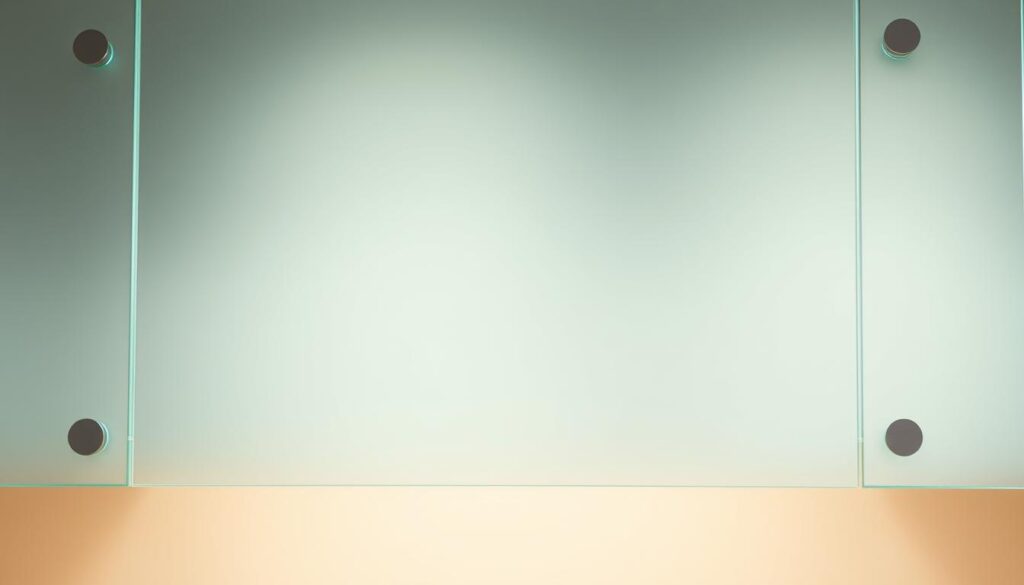 A high-quality, tempered glass panel with a smooth, reflective surface and a subtle satin finish. The glass appears seamless, with a uniform thickness and no visible imperfections. Soft, indirect lighting creates a warm, inviting ambiance, highlighting the glass's inherent translucency and depth. The panel is mounted securely, giving it a solid, durable feel. The overall composition conveys a sense of modern, minimalist elegance, emphasizing the glass's structural integrity and visual appeal as a functional and decorative element in a contemporary kitchen setting. A high-quality, tempered glass panel with a smooth, reflective surface and a subtle satin finish. The glass appears seamless, with a uniform thickness and no visible imperfections. Soft, indirect lighting creates a warm, inviting ambiance, highlighting the glass's inherent translucency and depth. The panel is mounted securely, giving it a solid, durable feel. The overall composition conveys a sense of modern, minimalist elegance, emphasizing the glass's structural integrity and visual appeal as a functional and decorative element in a contemporary kitchen setting.