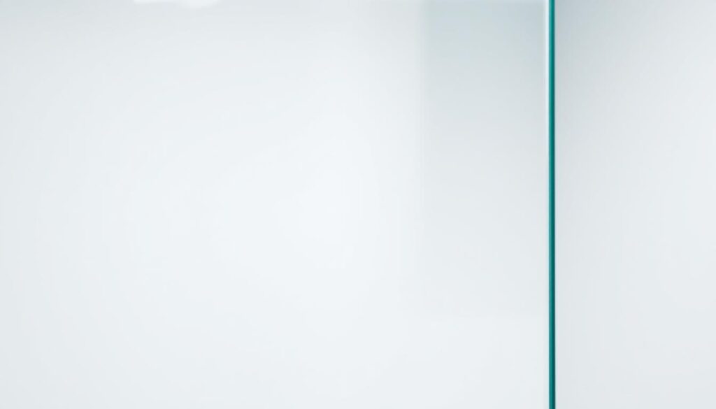 A highly detailed, close-up shot of a sturdy, tempered safety glass panel, showcasing its seamless, crystal-clear surface. The glass appears to be perfectly smooth, with a subtle sheen that reflects the surrounding lighting. The material's thickness and strength are evident, conveying a sense of durability and reliability. In the background, a soft, blurred gradient subtly transitions from a bright, clean white to a subtle, neutral tone, allowing the main subject to take center stage. The overall scene is well-lit, with a crisp, natural illumination that highlights the glass's clarity and exceptional quality, embodying the essence of "ESG Sicherheitsglas" (tempered safety glass) and its suitability for high-end shower solutions. A highly detailed, close-up shot of a sturdy, tempered safety glass panel, showcasing its seamless, crystal-clear surface. The glass appears to be perfectly smooth, with a subtle sheen that reflects the surrounding lighting. The material's thickness and strength are evident, conveying a sense of durability and reliability. In the background, a soft, blurred gradient subtly transitions from a bright, clean white to a subtle, neutral tone, allowing the main subject to take center stage. The overall scene is well-lit, with a crisp, natural illumination that highlights the glass's clarity and exceptional quality, embodying the essence of "ESG Sicherheitsglas" (tempered safety glass) and its suitability for high-end shower solutions.