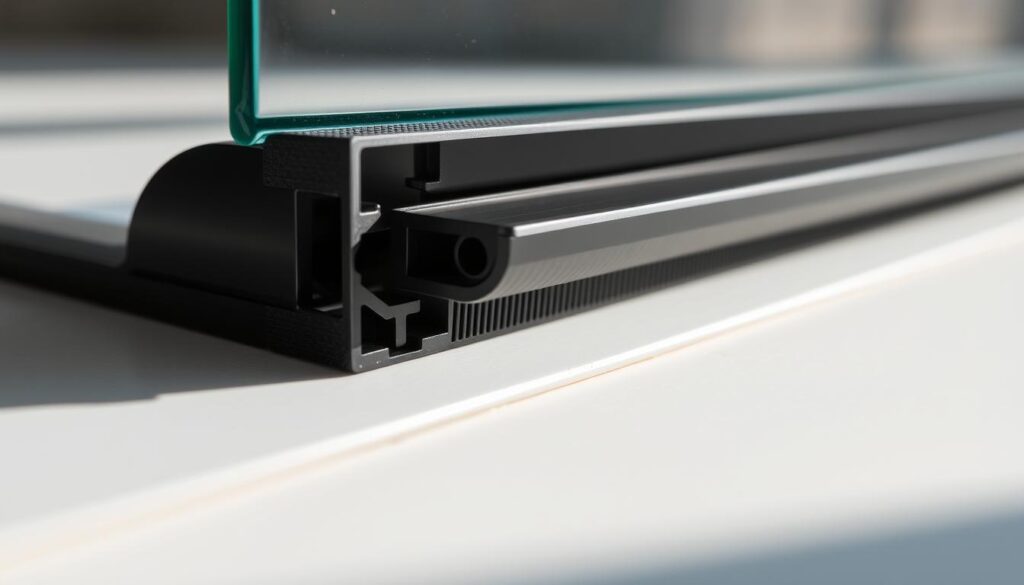 A highly detailed close-up view of a glass door universal seal with an adjustable lip, showcasing its flexible and customizable design. The seal is illuminated from the side, casting soft shadows that accentuate its contours and textural qualities. The focus is sharp, capturing the intricate grooves, ridges, and subtle variations in the material. The background is blurred, keeping the attention solely on the engineering marvel of this specialized glass door component. The lighting is natural and diffused, evoking a sense of quality and precision engineering. The overall mood is one of technical sophistication and the promise of a tailored, leak-proof solution for specialized glass door installations. A highly detailed close-up view of a glass door universal seal with an adjustable lip, showcasing its flexible and customizable design. The seal is illuminated from the side, casting soft shadows that accentuate its contours and textural qualities. The focus is sharp, capturing the intricate grooves, ridges, and subtle variations in the material. The background is blurred, keeping the attention solely on the engineering marvel of this specialized glass door component. The lighting is natural and diffused, evoking a sense of quality and precision engineering. The overall mood is one of technical sophistication and the promise of a tailored, leak-proof solution for specialized glass door installations.