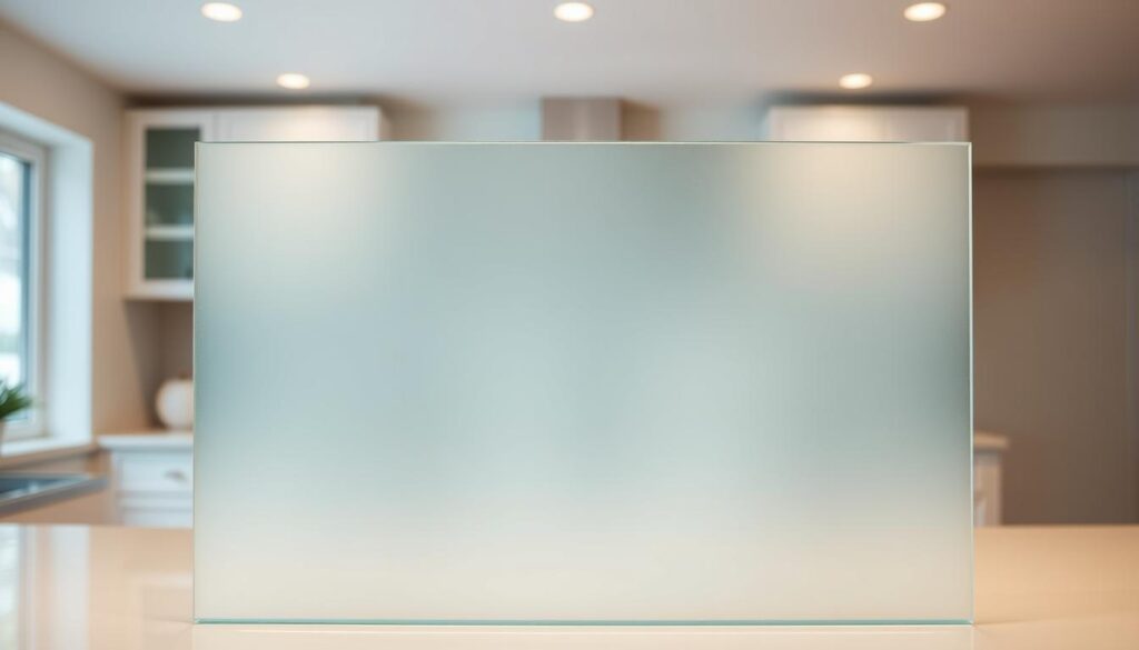 A large, high-quality glass panel with a smooth, reflective surface stands in the foreground, capturing the light beautifully. The panel is custom-sized, perfectly fitting the kitchen backsplash area. The glass has a subtle, satin-like finish, offering a refined and contemporary aesthetic. In the middle ground, the kitchen itself is visible, with clean, minimalist cabinets and countertops that complement the glass panel. The lighting in the room is soft and warm, creating a cozy, inviting atmosphere. The background is blurred, allowing the focus to remain on the striking glass backsplash, showcasing its seamless integration into the kitchen design. A large, high-quality glass panel with a smooth, reflective surface stands in the foreground, capturing the light beautifully. The panel is custom-sized, perfectly fitting the kitchen backsplash area. The glass has a subtle, satin-like finish, offering a refined and contemporary aesthetic. In the middle ground, the kitchen itself is visible, with clean, minimalist cabinets and countertops that complement the glass panel. The lighting in the room is soft and warm, creating a cozy, inviting atmosphere. The background is blurred, allowing the focus to remain on the striking glass backsplash, showcasing its seamless integration into the kitchen design.