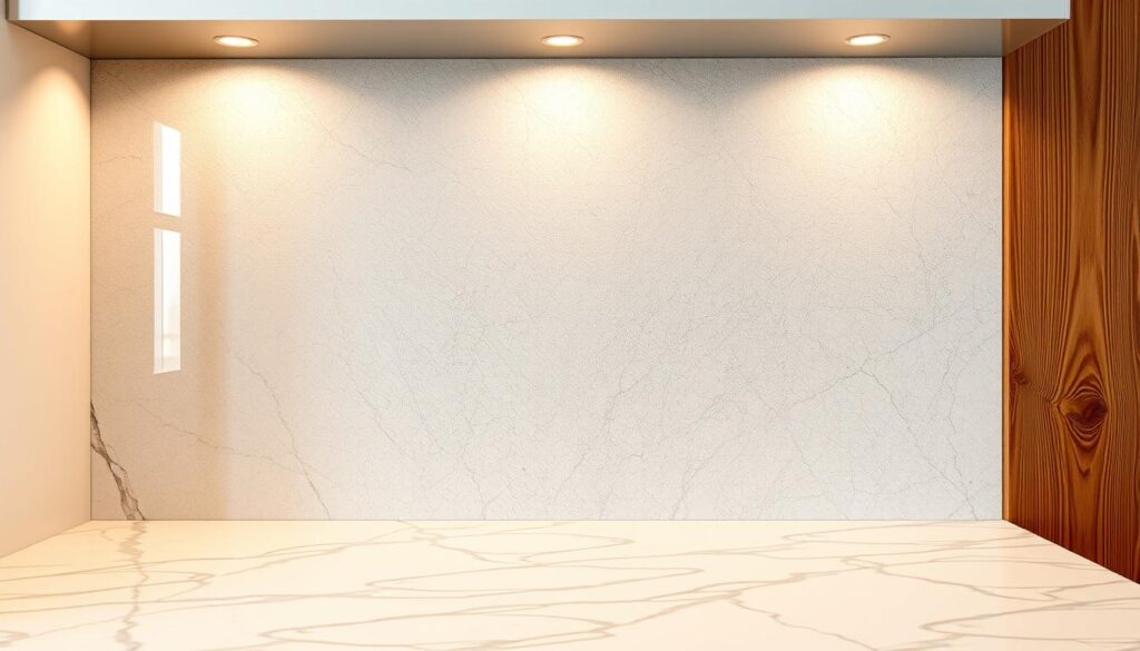 A meticulously crafted kitchen backsplash in an array of captivating designs, showcasing the versatility of Glastürhop24's offerings. In the foreground, a stunning slab of white marble veined with grey, its elegant patterns reflecting the warm light from above. In the middle ground, an eye-catching concrete-effect panel, its rugged texture complementing the sleek, minimalist aesthetic. Transitioning to the background, a rich, warm wooden panel adds depth and warmth, its natural grain and knots creating a cozy, organic feel. The overall composition exudes a harmonious blend of materials, textures, and hues, seamlessly integrating to create a visually striking and highly customizable kitchen backsplash. A meticulously crafted kitchen backsplash in an array of captivating designs, showcasing the versatility of Glastürhop24's offerings. In the foreground, a stunning slab of white marble veined with grey, its elegant patterns reflecting the warm light from above. In the middle ground, an eye-catching concrete-effect panel, its rugged texture complementing the sleek, minimalist aesthetic. Transitioning to the background, a rich, warm wooden panel adds depth and warmth, its natural grain and knots creating a cozy, organic feel. The overall composition exudes a harmonious blend of materials, textures, and hues, seamlessly integrating to create a visually striking and highly customizable kitchen backsplash.