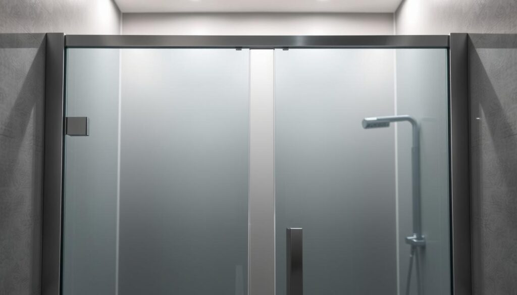 A modern and minimalist shower enclosure with a 80x80 cm glass panel. The frame is made of sleek, brushed stainless steel, creating a seamless and contemporary aesthetic. The glass panels are tempered and treated with a water-repellent coating, ensuring easy maintenance and a crystal-clear view. The enclosure is illuminated by soft, indirect lighting, creating a calming and spa-like atmosphere. The camera angle showcases the clean lines and precise dimensions of the unit, highlighting its functional design and premium quality. The overall scene conveys a sense of elegance, simplicity, and attention to detail, reflecting the custom-tailored nature of this shower solution.