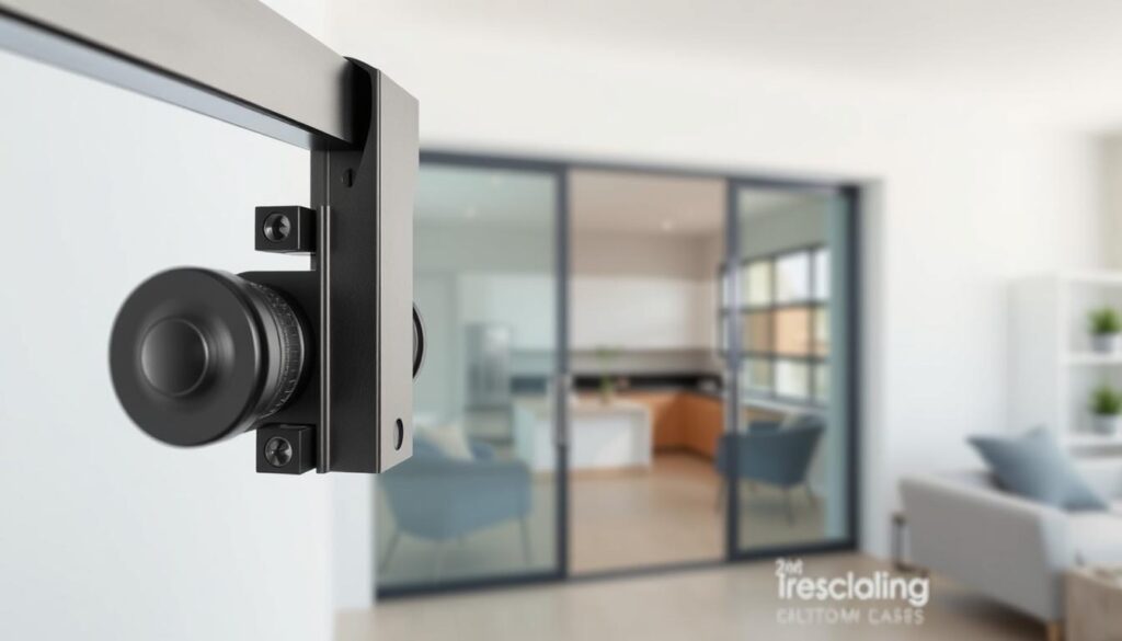 A modern, sleek sliding glass door system with a focus on the technical details and installation process. In the foreground, a close-up view showcases the precision engineering of the sliding mechanism, including the smooth-gliding track and seamless hardware. The middle ground features the door itself, framed by a minimalist, contemporary wall design, highlighting the clean lines and transparent glass panels. In the background, a well-lit, airy room setting provides context, accentuating the door's integration into the living space. The overall mood is one of sophistication, functionality, and attention to detail, capturing the essence of a custom-made, high-quality glass sliding door solution.