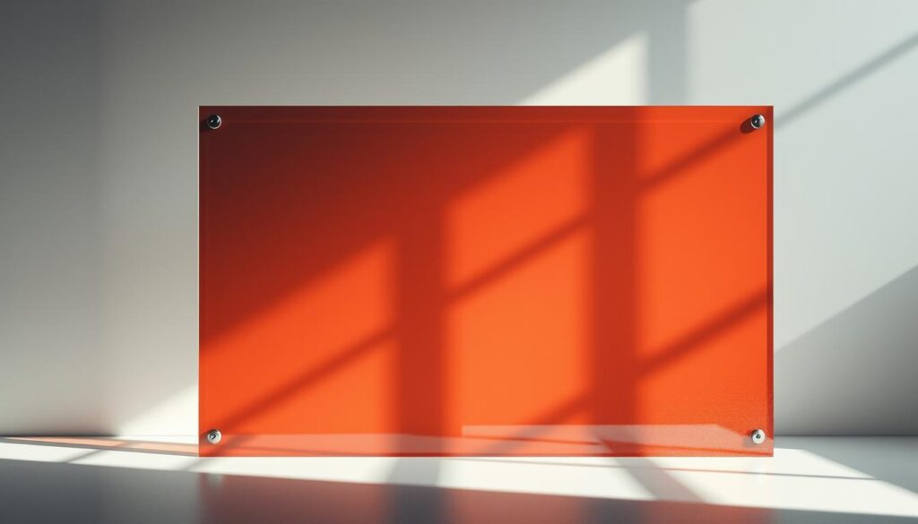 A vibrant, minimalist composition depicting the concept of "motive" as a central focal point. In the foreground, a sleek, modern glass panel serves as the canvas, its surface shimmering with a bold, abstract design. The design features clean, geometric lines and a striking color palette, perhaps a blend of cool blues and warm ochres, creating a sense of movement and energy. The middle ground fades into a softly lit, neutral background, allowing the glass panel to take center stage. Dramatic side lighting casts dramatic shadows, adding depth and dimension to the scene. The overall mood is one of sophistication, creativity, and a touch of the unexpected, perfectly complementing the theme of "Farben, Motive und Designvielfalt".