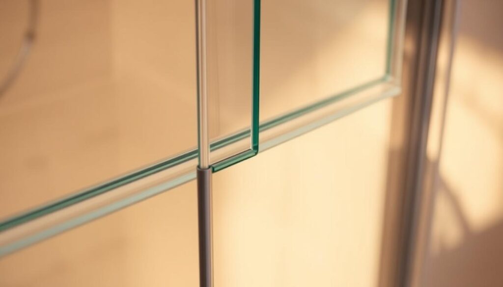 A well-fitted shower door seal, sitting flush against the glass, casting soft shadows under warm, directional lighting. The seal's sleek profile and translucent, flexible material create a seamless, high-quality appearance, blending harmoniously with the shower's design. The seal's edges follow the contours of the door frame, creating a watertight barrier to prevent leaks. A sense of precision and attention to detail pervades the scene, reflecting the importance of finding the right shower seal for a truly custom, premium bathing experience.