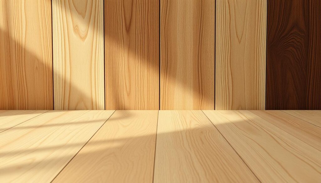 A well-lit, high-quality, 3D-rendered image of a variety of wood grain textures and finishes, including light oak, dark walnut, natural pine, and rich mahogany. The foreground showcases the diverse range of wood tones and patterns, with a focus on the intricate details and subtle variations within each type of wood. The middle ground presents a soft, diffused background, creating a sense of depth and atmosphere. Warm, natural lighting illuminates the scene, casting gentle shadows and highlights that accentuate the unique character of the wood. The overall composition conveys a sense of sophistication, elegance, and the versatility of wood as a decorative material. A well-lit, high-quality, 3D-rendered image of a variety of wood grain textures and finishes, including light oak, dark walnut, natural pine, and rich mahogany. The foreground showcases the diverse range of wood tones and patterns, with a focus on the intricate details and subtle variations within each type of wood. The middle ground presents a soft, diffused background, creating a sense of depth and atmosphere. Warm, natural lighting illuminates the scene, casting gentle shadows and highlights that accentuate the unique character of the wood. The overall composition conveys a sense of sophistication, elegance, and the versatility of wood as a decorative material.