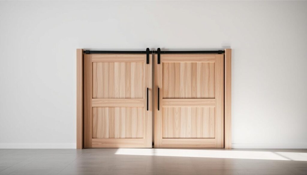 Detailed and custom-made sliding door in various sizes, showcasing the versatility of bespoke measurements. Crisp, high-resolution image captured with a professional camera lens, emphasizing the clean lines and elegant design. The door is situated in a well-lit, minimalist interior setting, allowing the craftsmanship and attention to detail to shine. The overall mood is one of sophistication and precision, perfectly reflecting the "Maßvielfalt und Sondermaß: Lösungen für jede Öffnung" section of the article.