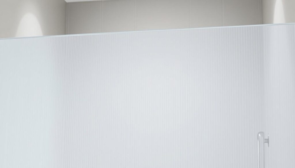 Translucent shower screen with a satin-finished surface, capturing the essence of contemporary bathroom design. The panel features a clean, minimalist aesthetic, with a slightly frosted appearance that diffuses light, creating a serene and private ambiance. Delicate striations in the material add a subtle textural interest, while the seamless edges and frameless construction convey a sleek, modern sensibility. Captured in a soft, even lighting setup that accentuates the material's depth and quality, the image showcases the versatility of this high-performance, customizable shower solution. Translucent shower screen with a satin-finished surface, capturing the essence of contemporary bathroom design. The panel features a clean, minimalist aesthetic, with a slightly frosted appearance that diffuses light, creating a serene and private ambiance. Delicate striations in the material add a subtle textural interest, while the seamless edges and frameless construction convey a sleek, modern sensibility. Captured in a soft, even lighting setup that accentuates the material's depth and quality, the image showcases the versatility of this high-performance, customizable shower solution.