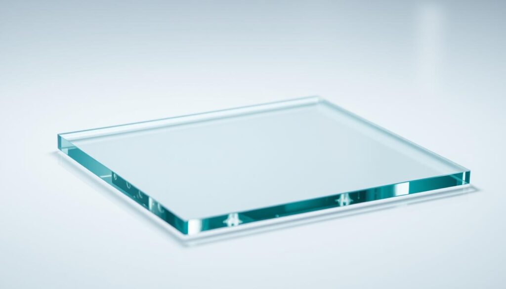 A high-quality, ultra-clear tempered glass panel, gleaming under soft, diffused lighting. The surface is pristine, with a seamless, distortion-free expanse that showcases the material's inherent strength and transparency. Captured at a slight angle, the glass appears to float effortlessly, its edges crisp and precise, hinting at the advanced manufacturing process behind its creation. Subtle reflections dance across the surface, creating a sense of depth and dimension. The overall impression is one of modern, German-engineered excellence - a harmonious blend of form, function, and unwavering safety.