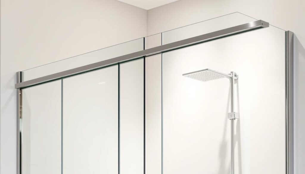 A precise, custom-made shower enclosure, meticulously crafted in Germany. Sleek glass panels glide effortlessly on polished rails, their seamless integration creating a minimalist, high-quality aesthetic. Soft, directional lighting accentuates the clean lines and reflects off the crystal-clear surfaces, evoking a sense of modern luxury. The entire structure is measured to the millimeter, tailored to the exact dimensions of the space, ensuring a perfect, harmonious fit. This bespoke shower solution embodies the pinnacle of German engineering, where form and function converge in a harmonious, personalized design.