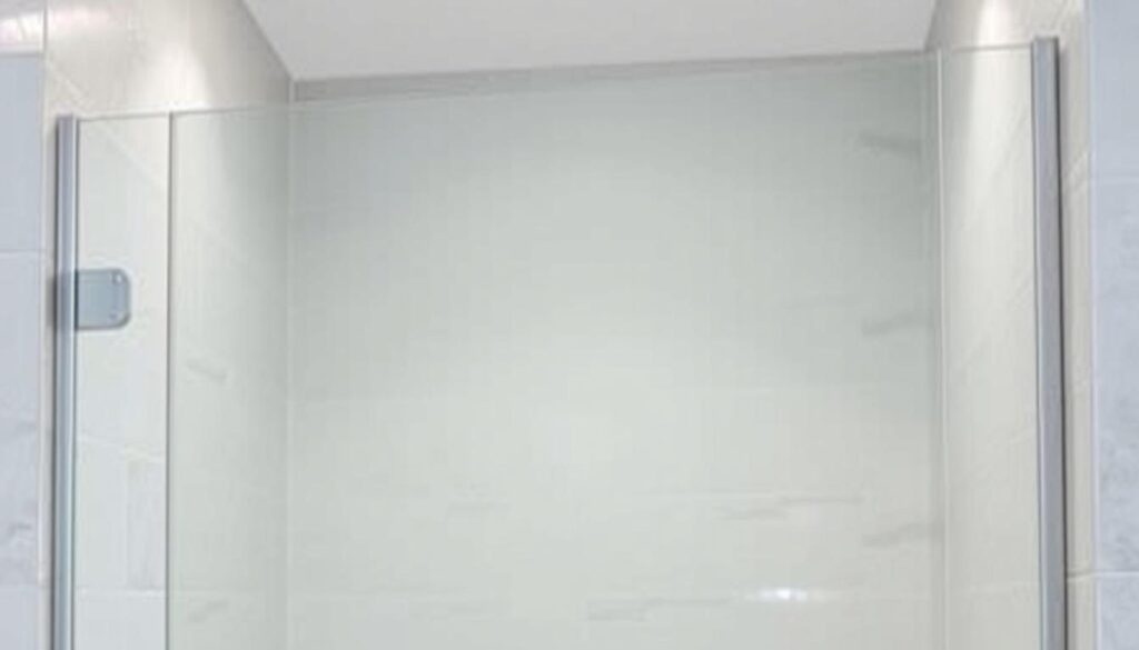 A sleek, modern seitenwand (side panel) for a shower enclosure, crafted with precision-cut, high-quality tempered glass. The panel is seamlessly integrated into the surrounding tile and metal framework, creating a streamlined, minimalist aesthetic. Soft, even lighting from above accentuates the glass's crystalline transparency and subtle tint. The panel's sturdy, stable construction is evident in its clean lines and solid silhouette, conveying a sense of durability and long-lasting functionality. The seitenwand appears to be a meticulously engineered, tailor-made component, perfectly suited for a luxurious, spa-like shower experience.